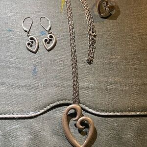 James Avery Silver Heart Necklace and Earring Set